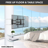 CondoMounts Pillar & Wall Floating Shelves for Soundbars, Gaming Consoles | No Drill Pillar & Wall Shelf | Holds 40lbs | Fits Pillars 8-in to 48-in Post | Fits No Stud Walls | Clear Glass